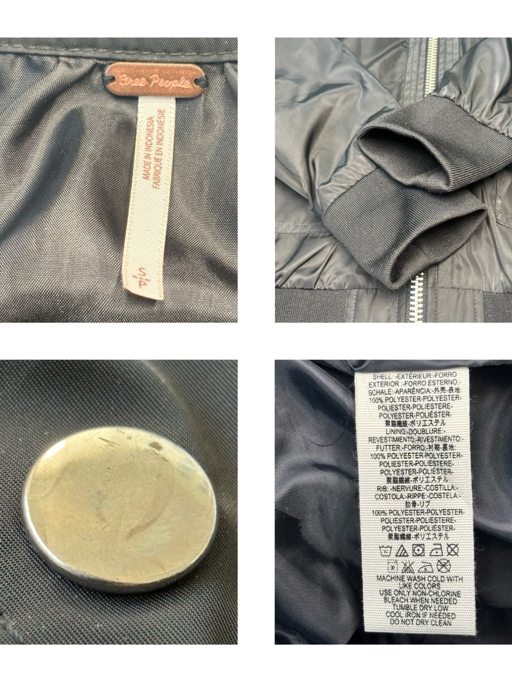 Free People Midnight Black Bomber Jacket - Lightweight Zip Front - Picture 9 of 10